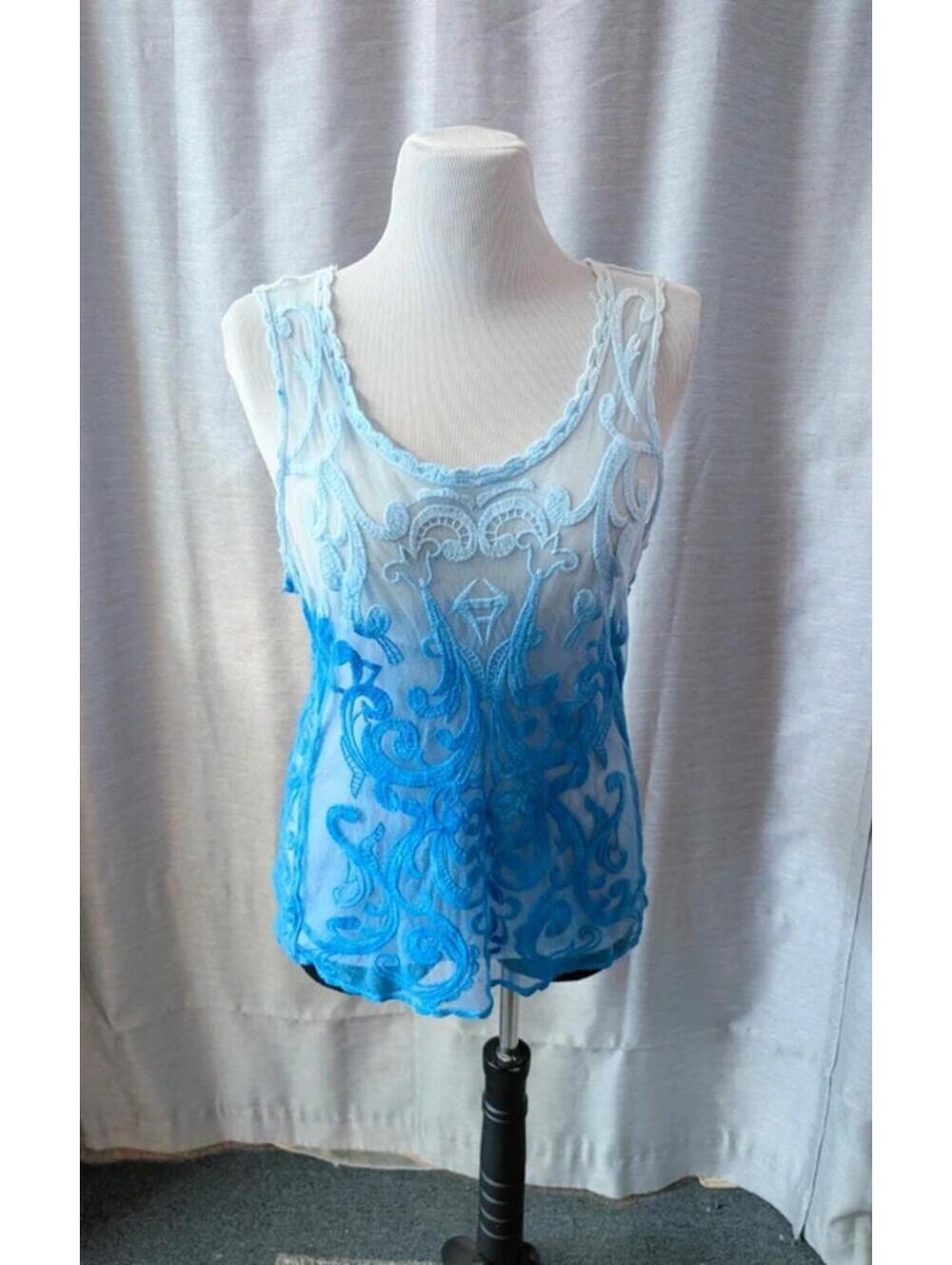 Blue Lace Boho Upcycled Top L